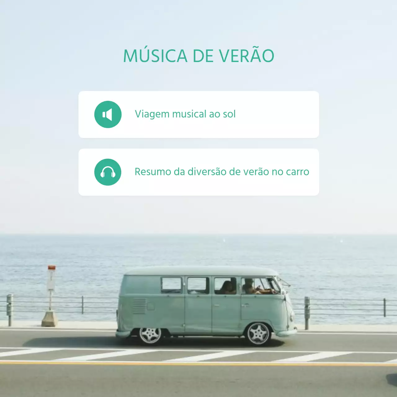 Post minimalista de música do mar para viagens de verão em azul celeste e menta