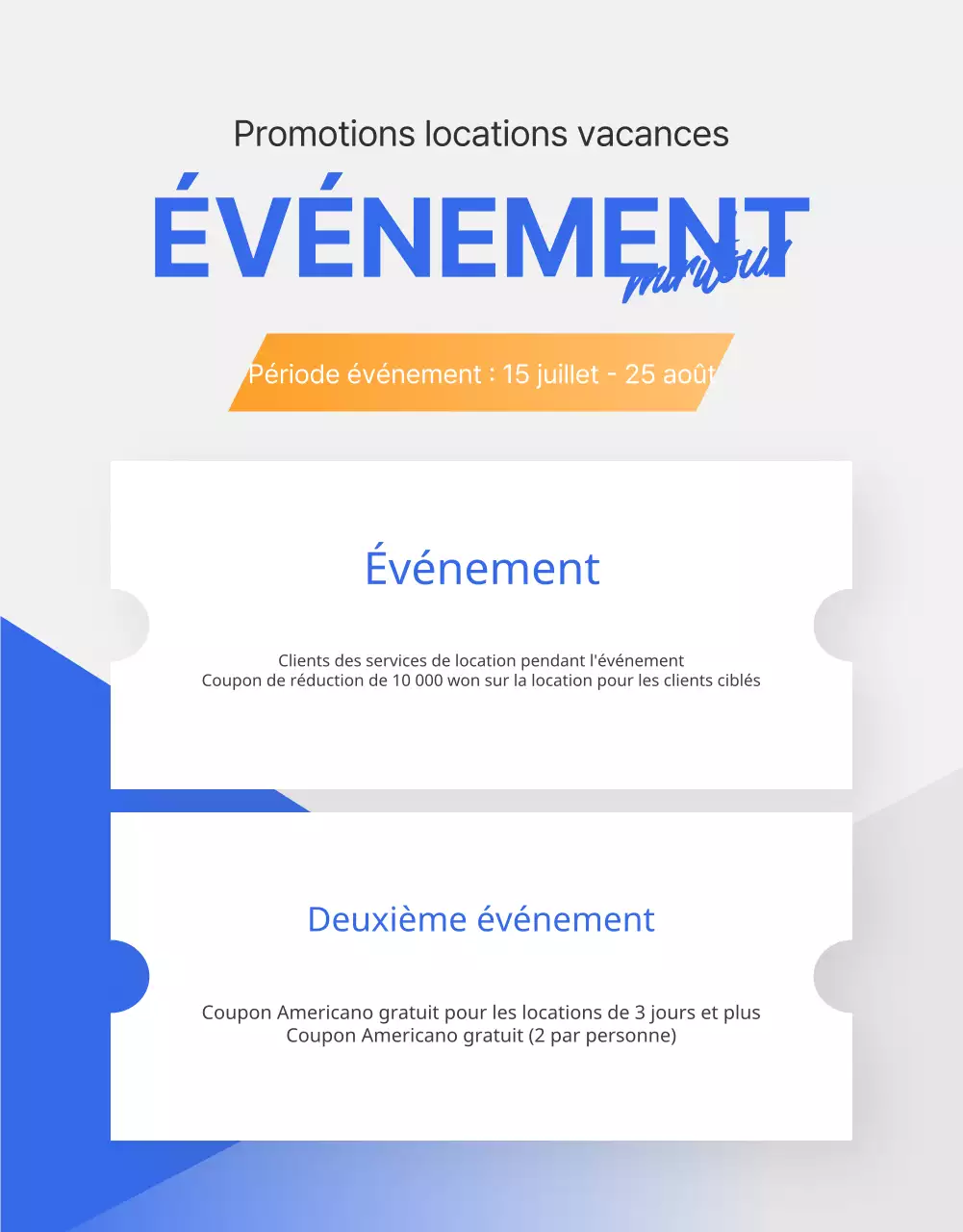 Annonce simple d'une agence de voyage pour la location d'une voiture en bleu et orange