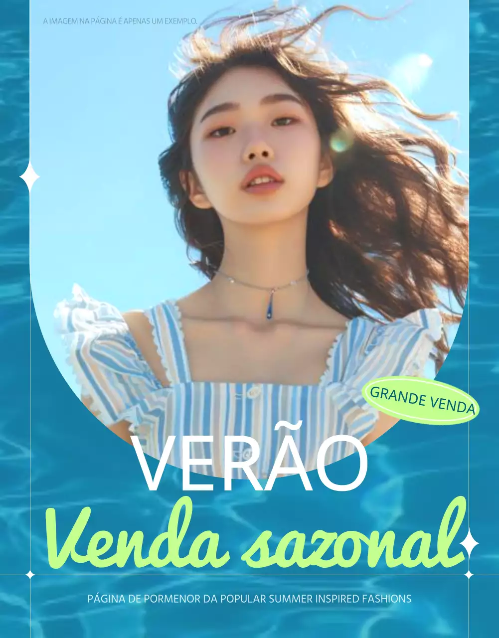Promover uma moda de verão minimalista em azul e azul claro