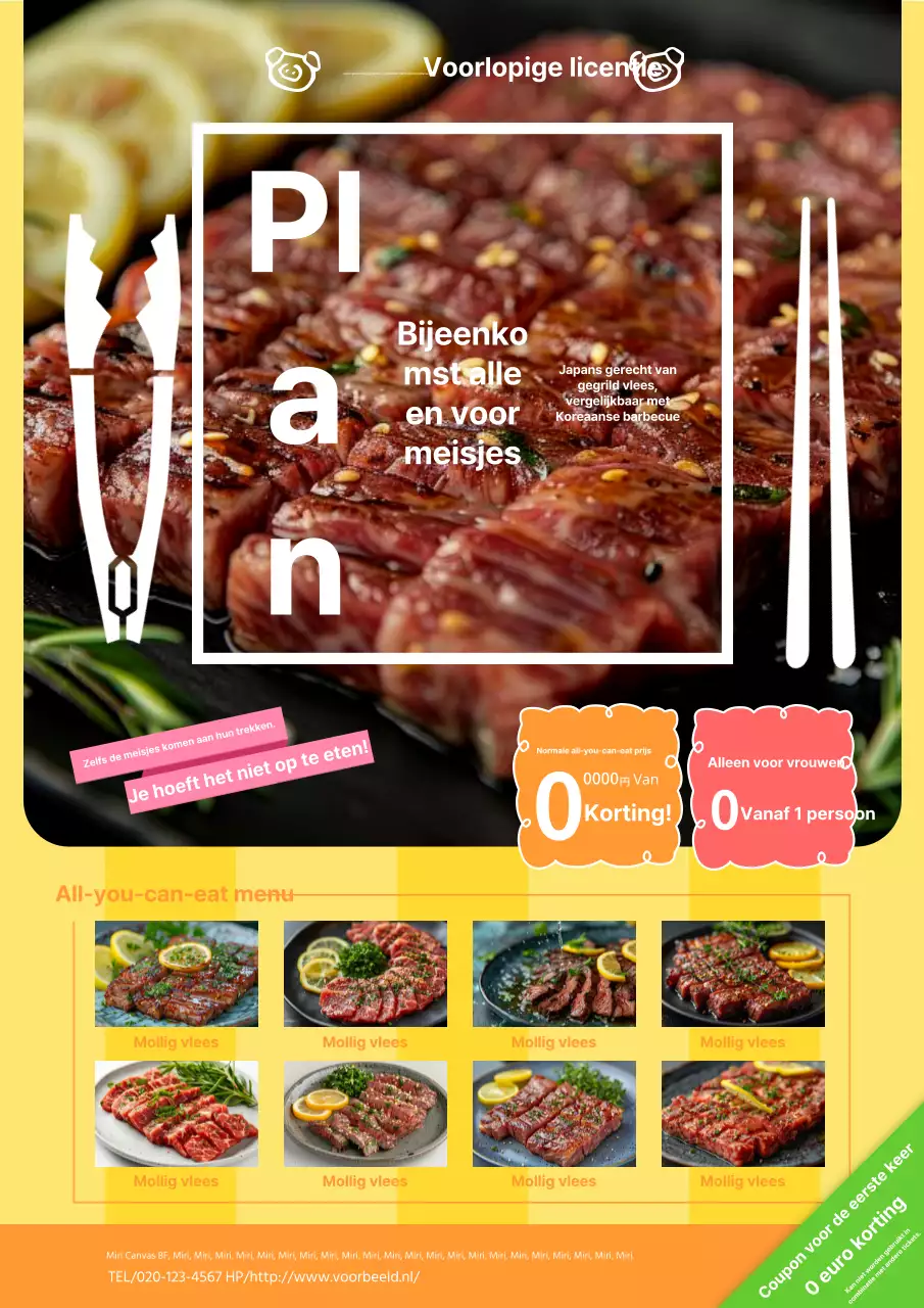 Een leuke en eenvoudige gele vleeswinkel meidenavond plan reclame!