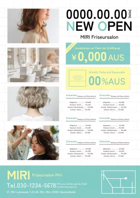 Nette und moderne Friseursalon Schönheitssalon Friseur Anzeige in mint und gelb