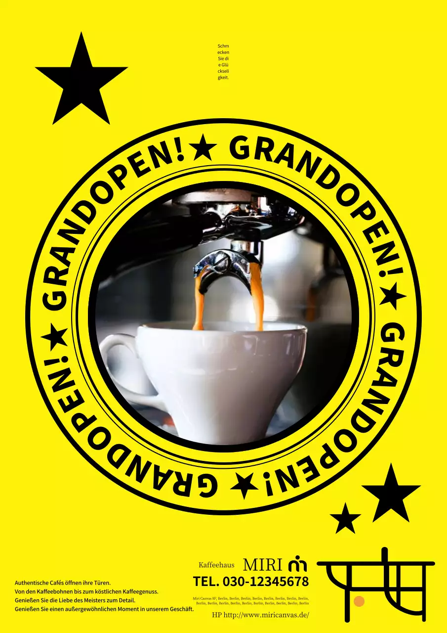 Werbung für die Eröffnung eines einfachen Cafés mit einer gelben Küche