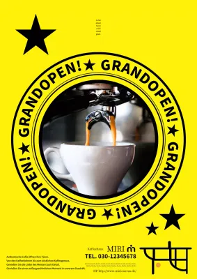 Werbung für die Eröffnung eines einfachen Cafés mit einer gelben Küche