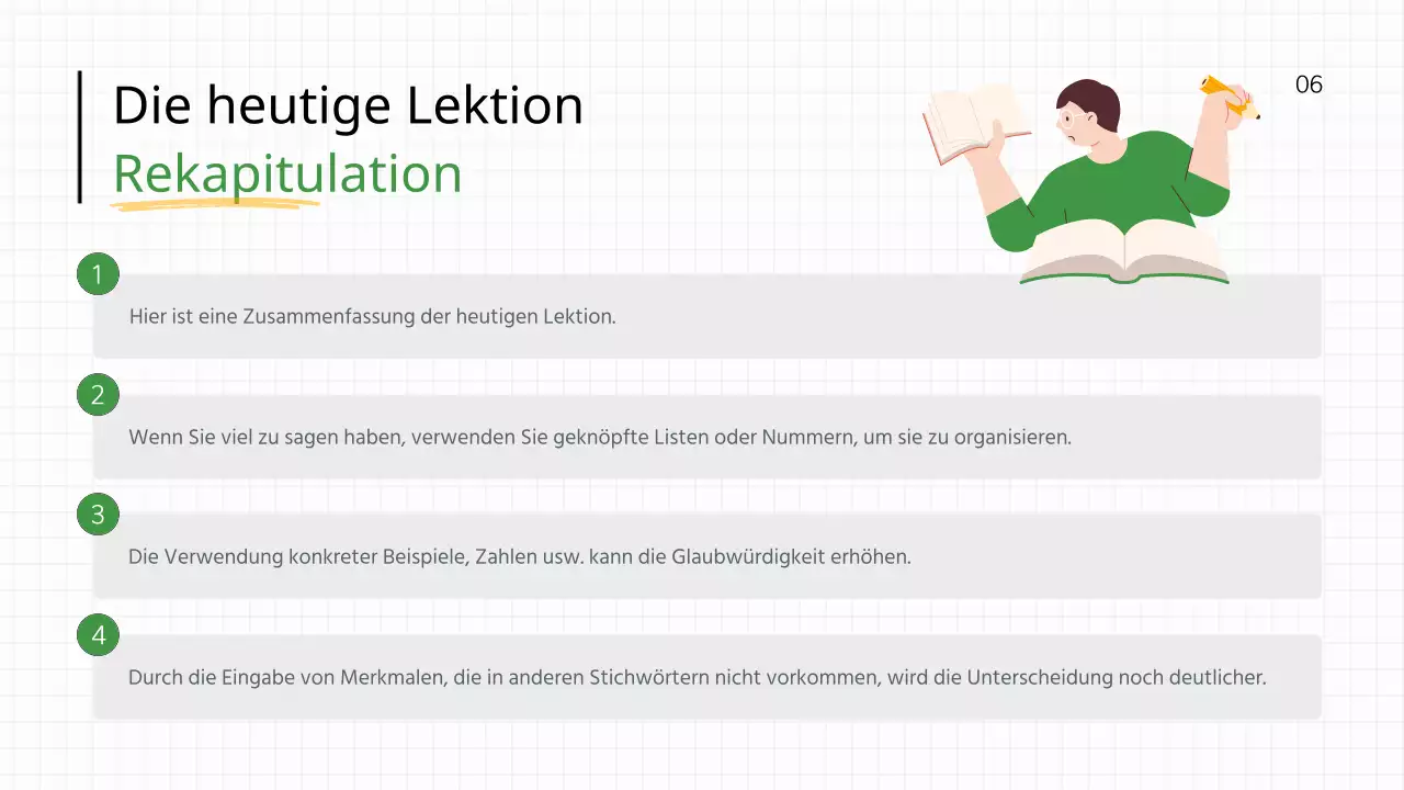 Einfacher grün-weißer Schullehrer-Lehrplan