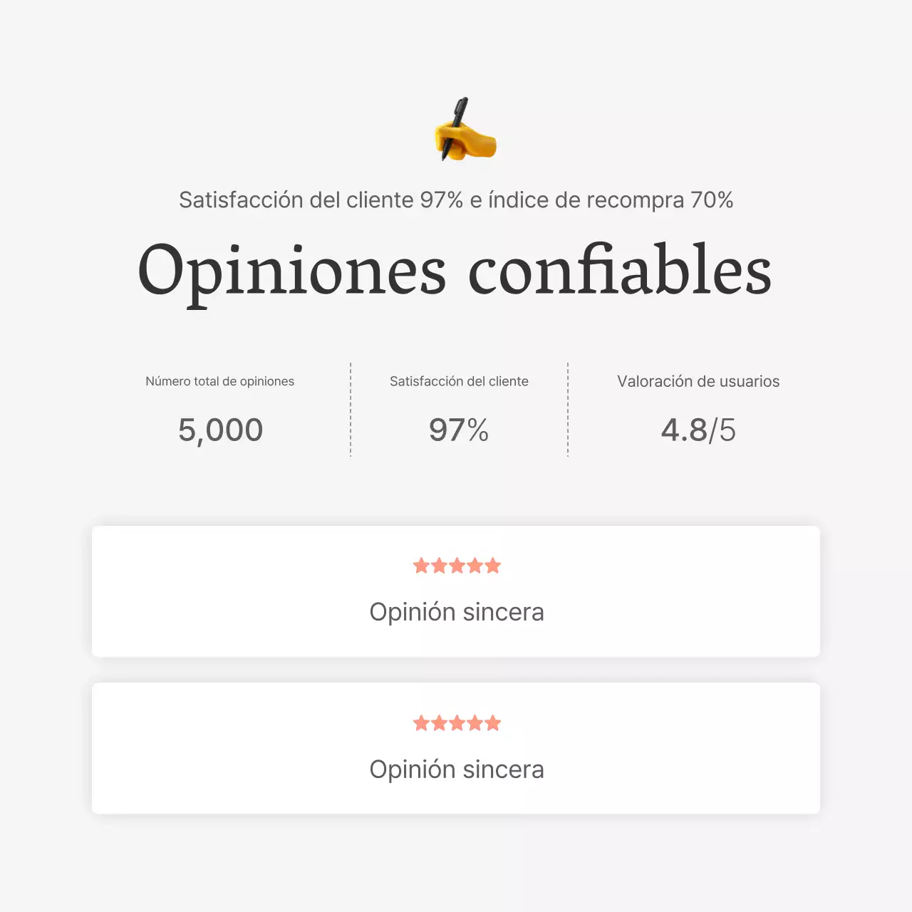 Una reseña o anuncio de una tienda de moda con un sencillo estilo de emoji blanco y gris.