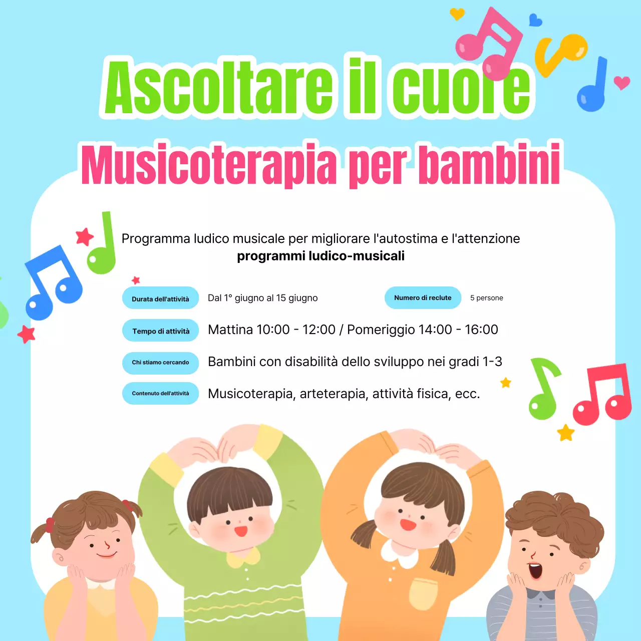 Promuovere la musicoterapia per bambini in azzurro