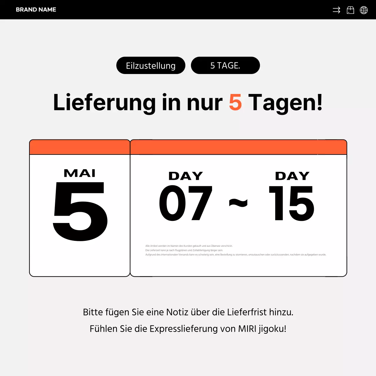 Einfache orange-schwarze Übersee-Direktverkaufswerbung in den sozialen Medien