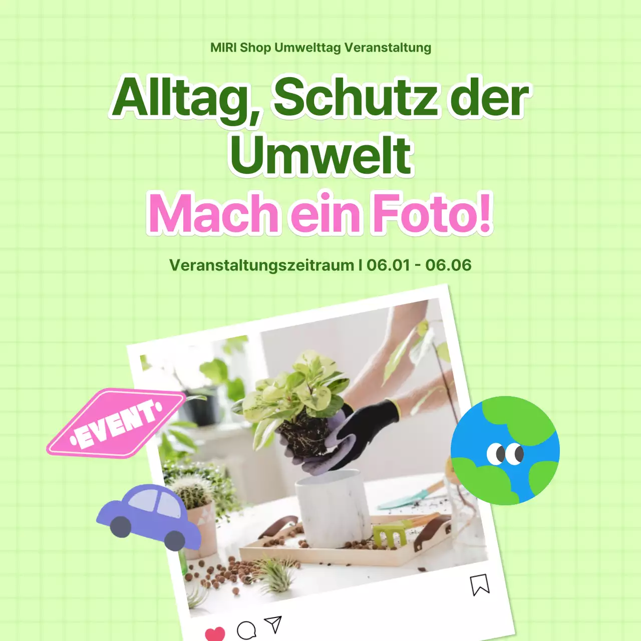 Werben Sie für eine hübsche Fotoaktion zum Tag der Umwelt in Grün und Rosa
