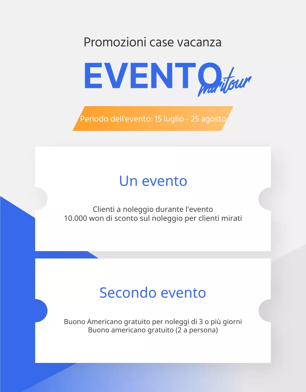 Semplice annuncio di noleggio auto di un'agenzia di viaggi in blu e arancione