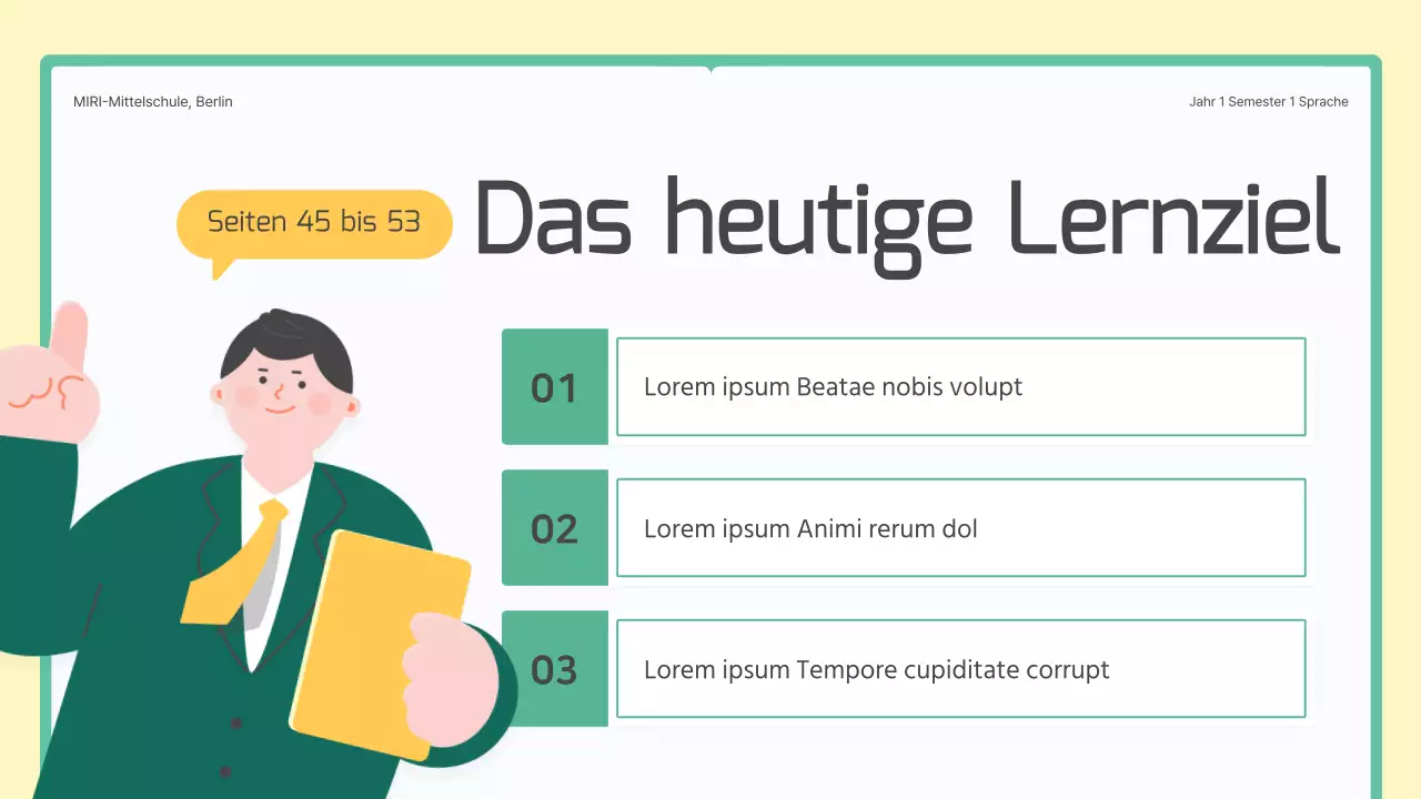 Ein grünes und gelbes Buchkonzept für den Unterricht von koreanischen Redewendungen in der Mittelstufe