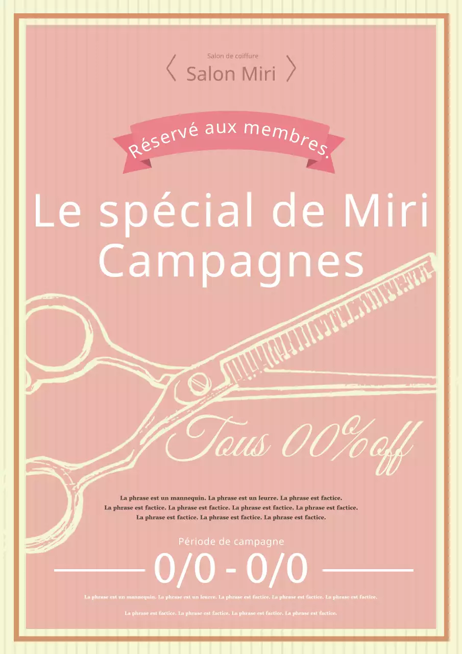 Publicité mignonne et simple pour un salon de coiffure en rose et jaune