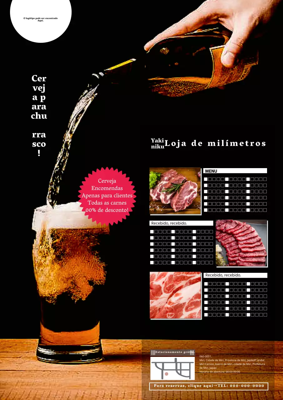 Anúncio de cerveja e carne para um talho preto simples