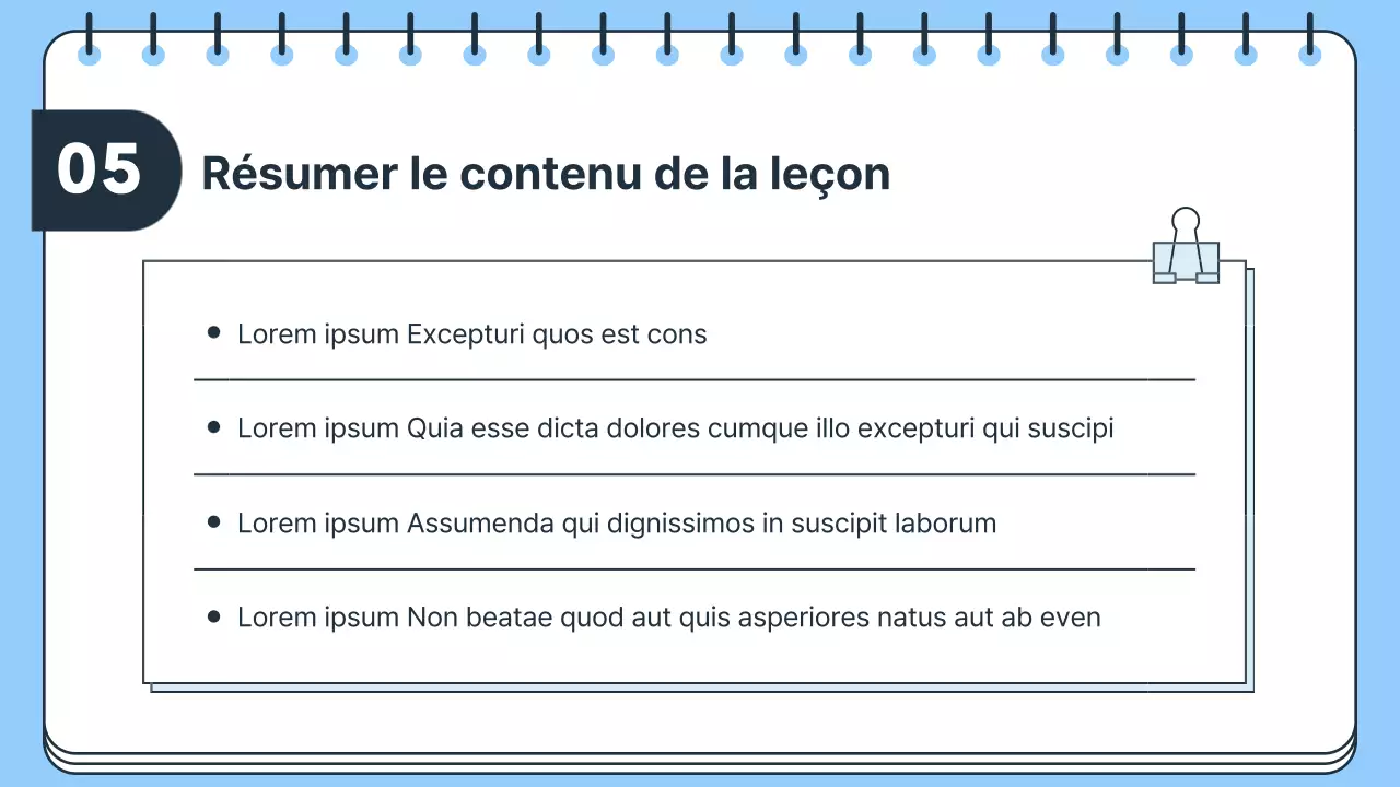 Plan de cours simple pour un professeur d'école en bleu et blanc