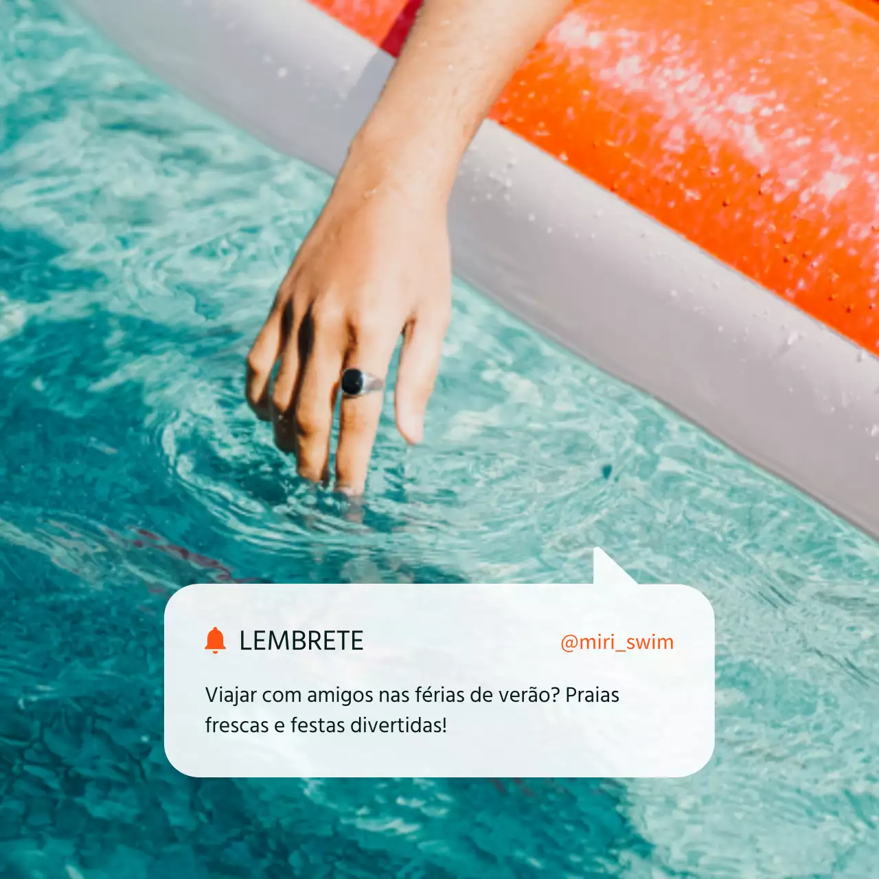 Post simples de festa de verão na piscina em laranja e branco