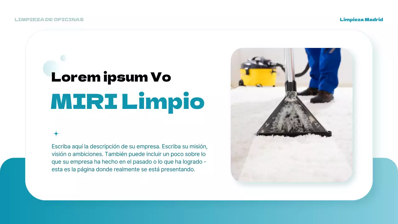Un moderno folleto vertical azul claro para el servicio de limpieza de oficinas