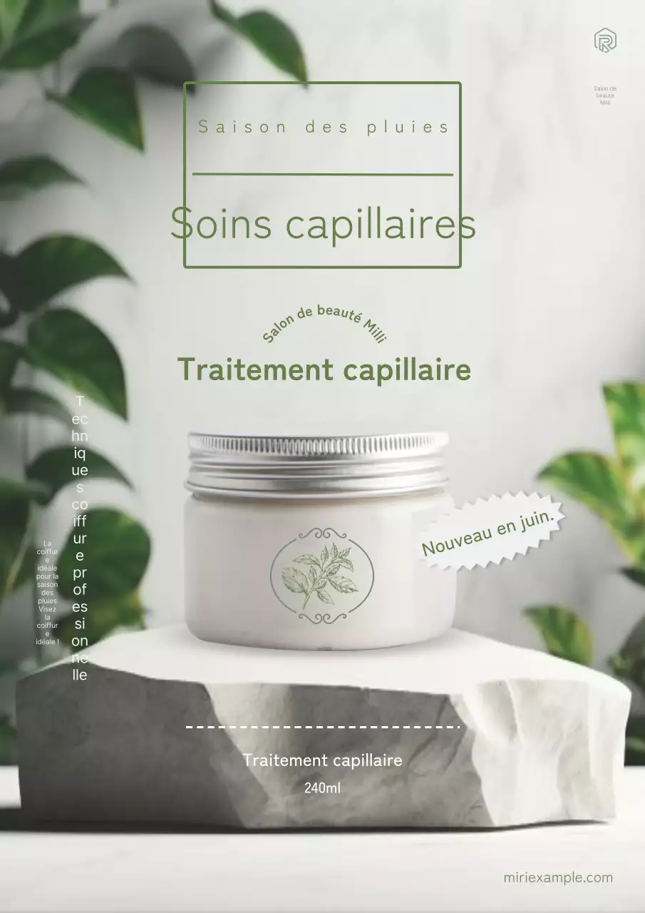 Publicités vertes et grises sur les produits de soins capillaires de la saison des pluies.