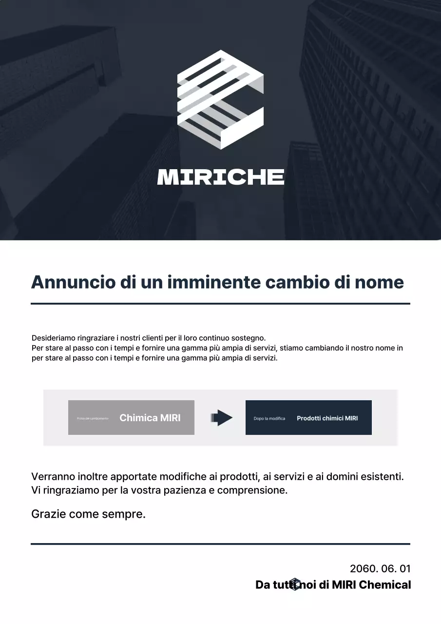Un moderno annuncio di cambio di missione in blu navy e bianco