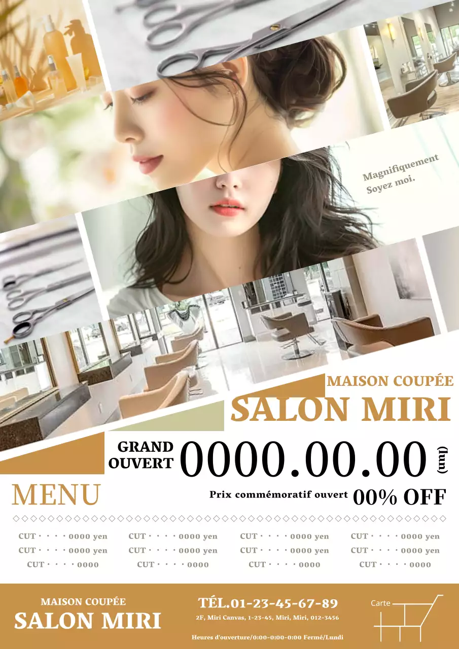 Publicité pour un salon de coiffure moderne et élégant en ivoire et orange