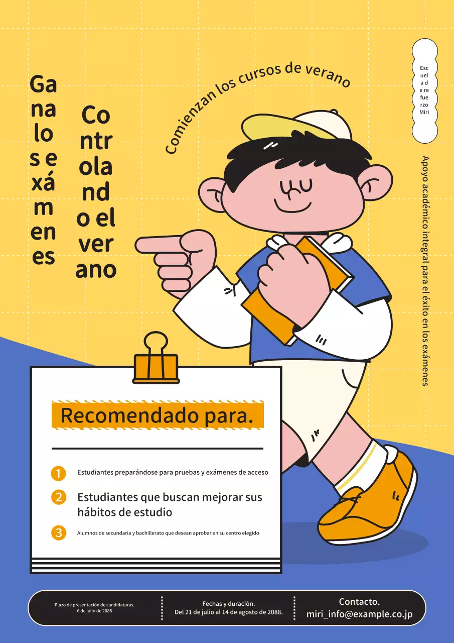 Promoción de los especiales de vacaciones de verano de la escuela en amarillo y azul