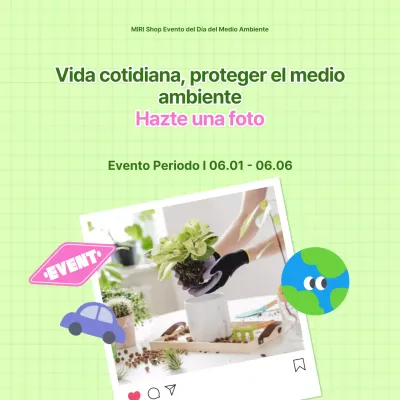 Promueva un bonito evento fotográfico del Día del Medio Ambiente en verde y rosa