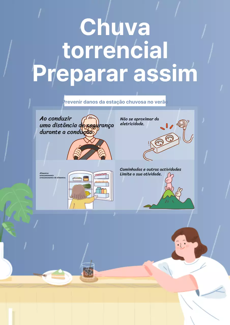 Previsões e avisos da estação das chuvas em azul-marinho e branco