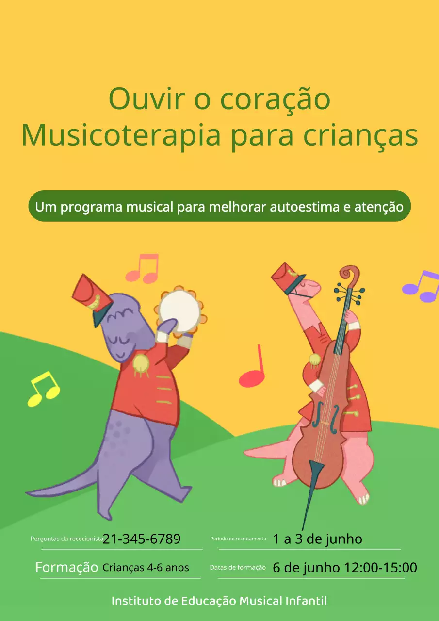 Postes de musicoterapia infantil amarelos e verdes