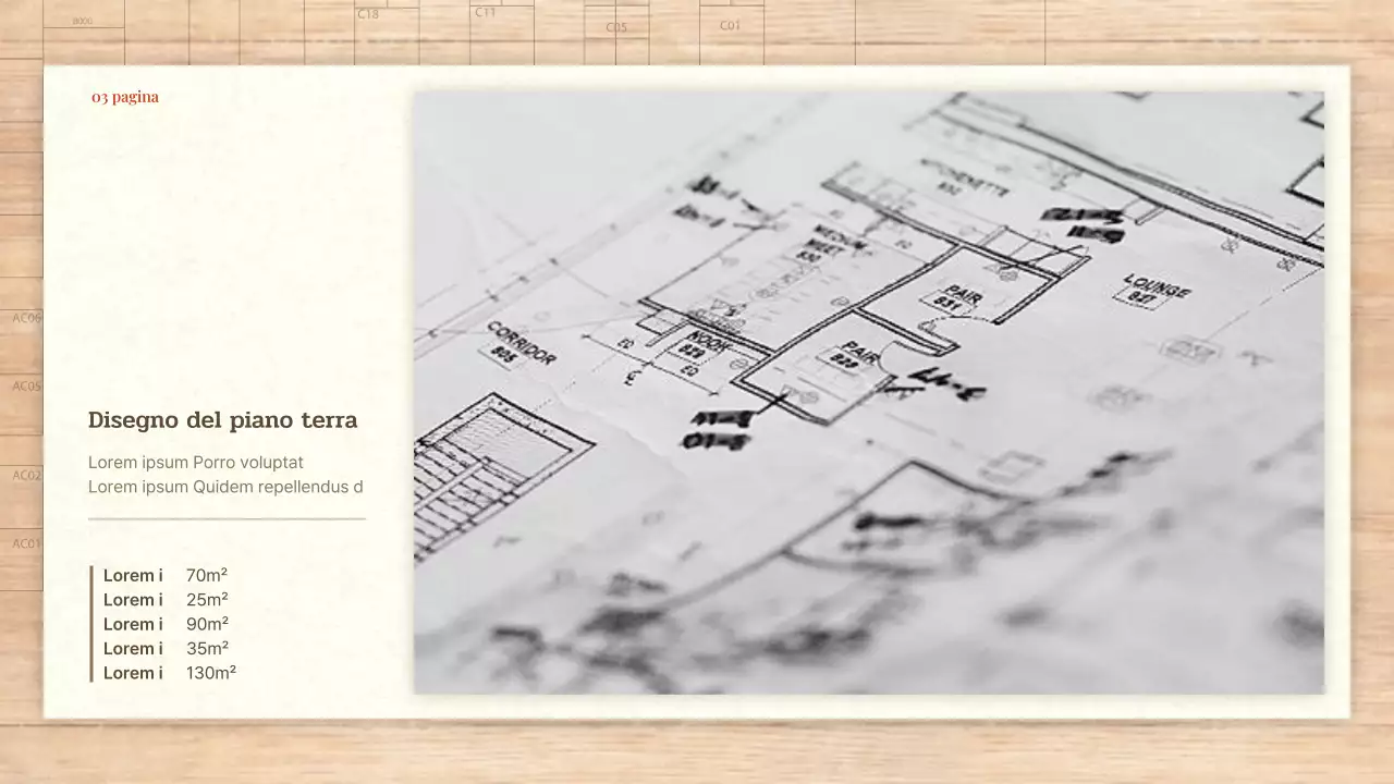 Un brief di architettura e design semplice in rosso e beige