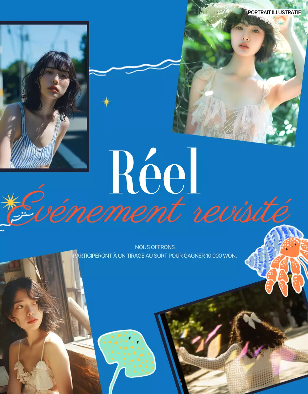 Publicité estivale vintage en bleu et rouge