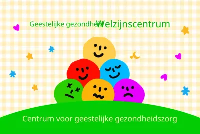 Een schattig centrum voor geestelijke gezondheid en welzijn met kleurrijke gezichtsuitdrukkingen