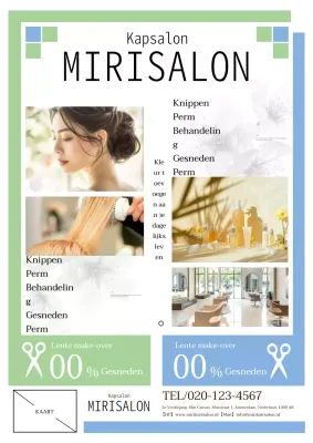 Moderne geometrische schoonheidssalon advertentie in groen en blauw