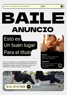 Moderno anuncio de audición de danza en gris y amarillo