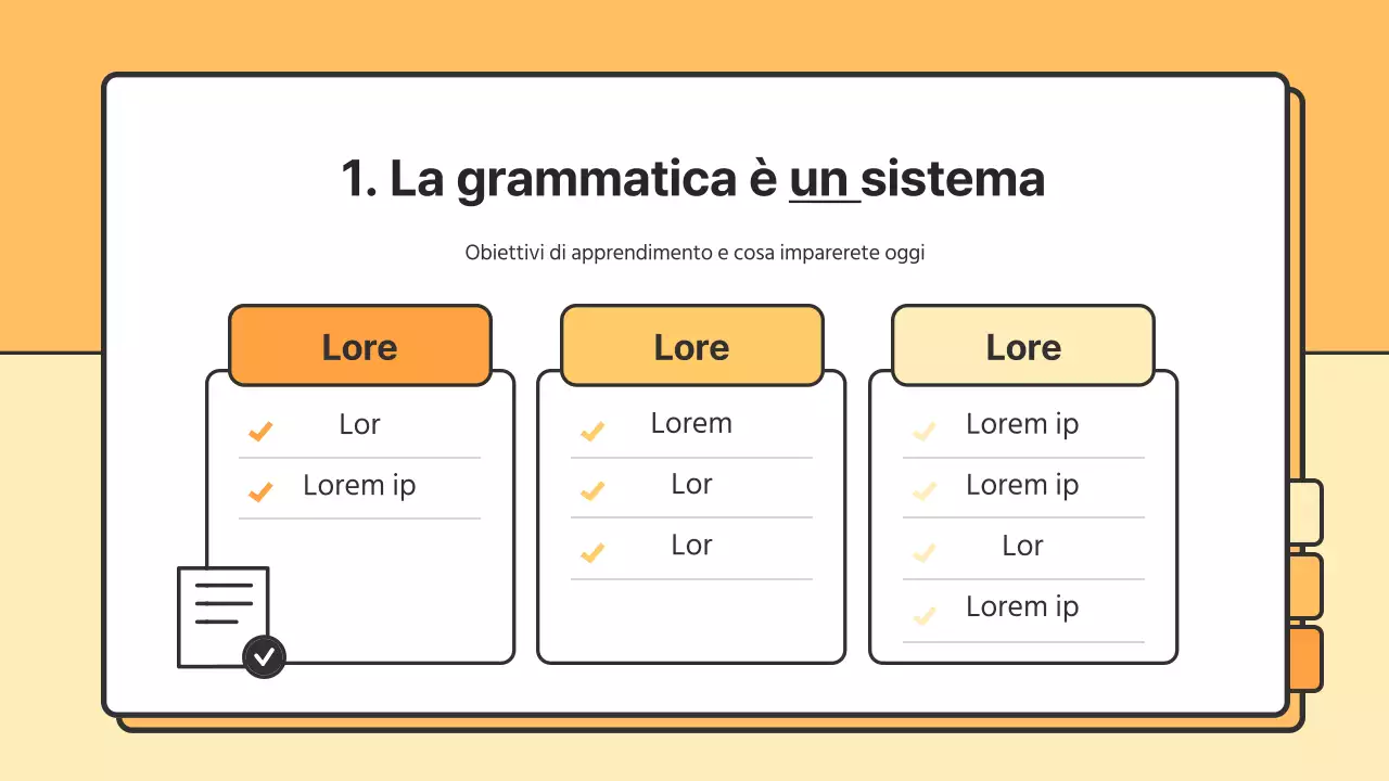 Risorse arancioni e gialle per la grammatica coreana di base