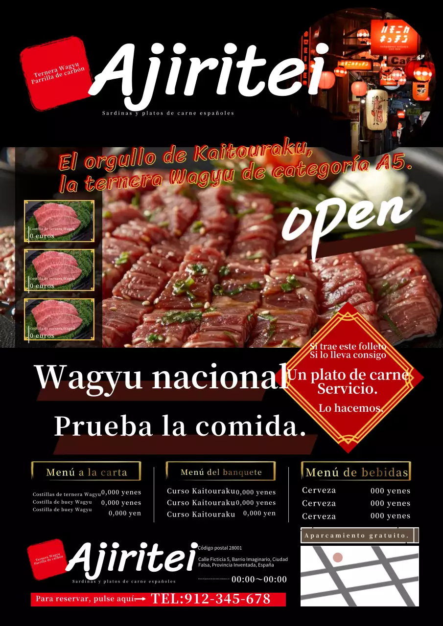 Anuncio de parrilla de carbón wagyu de estilo negro