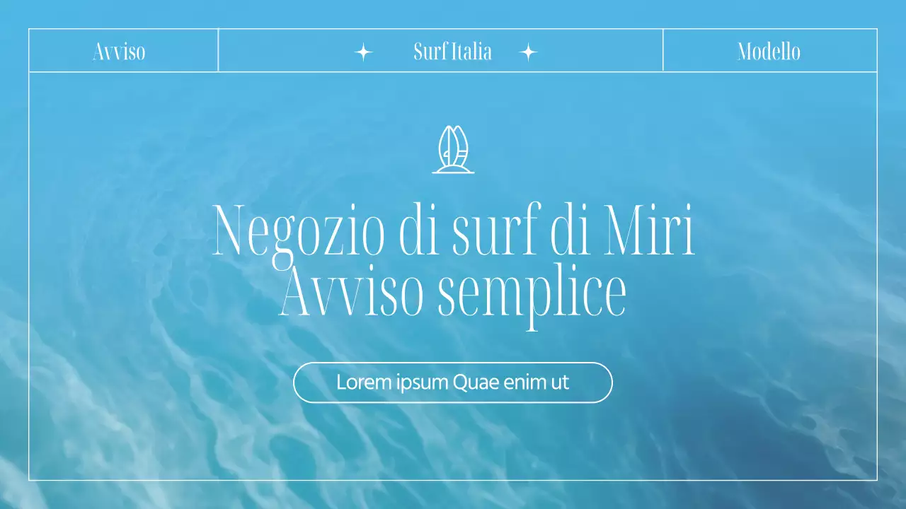 Annuncio per un negozio di surf alla moda in azzurro
