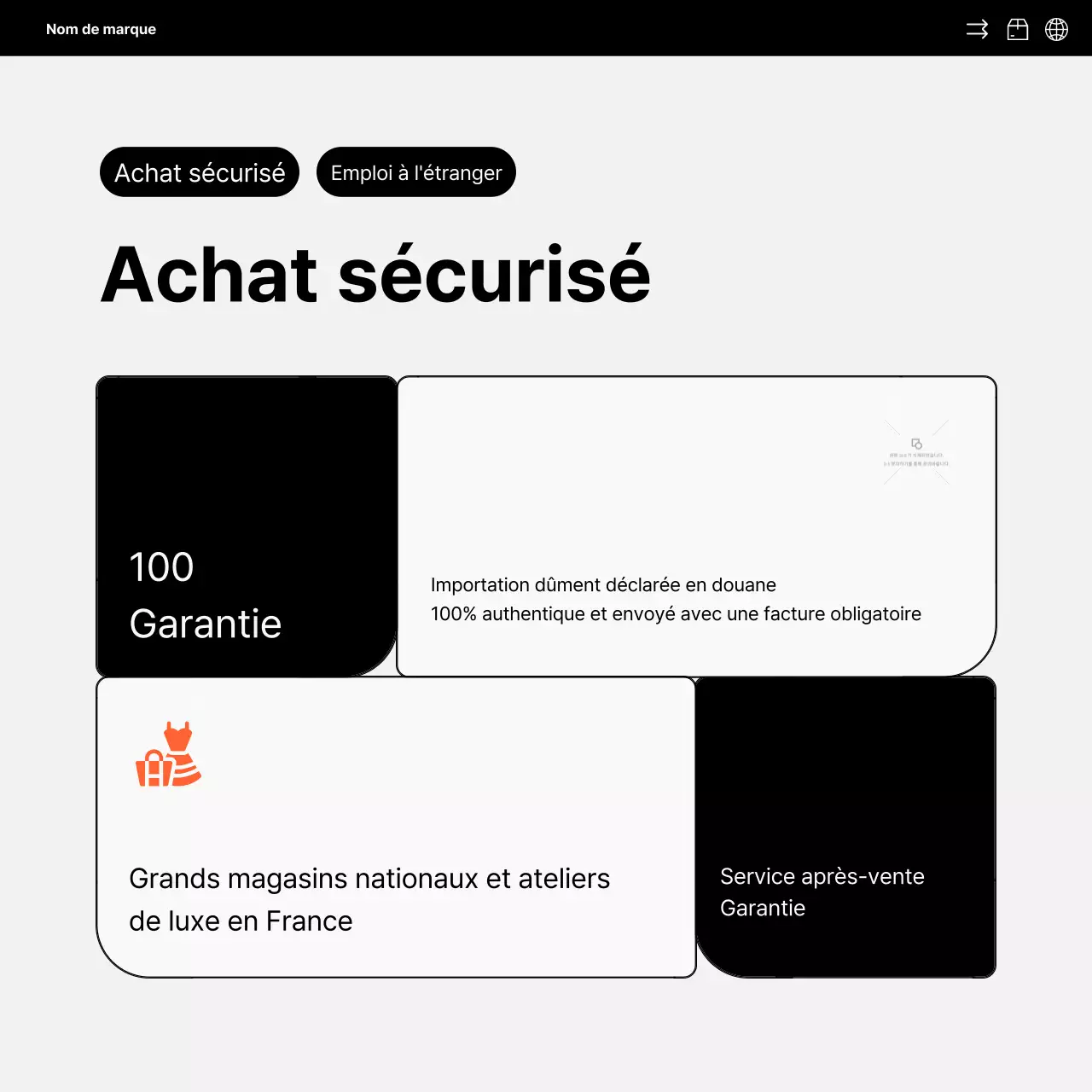 Promotion des médias sociaux pour les ventes directes à l'étranger, simple, orange et noire