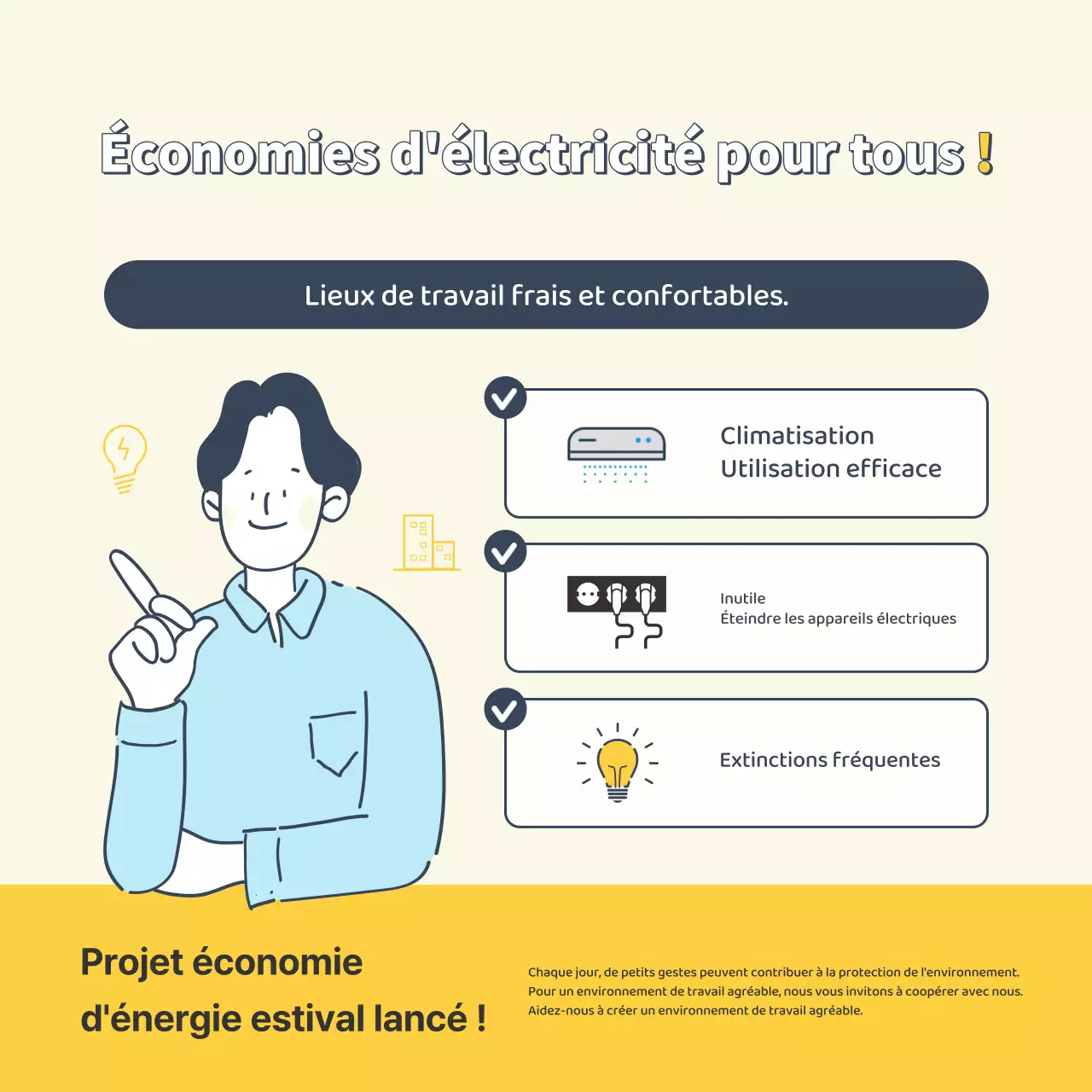 Publicité estivale simple sur les économies d'énergie de Yellow and Ivory.