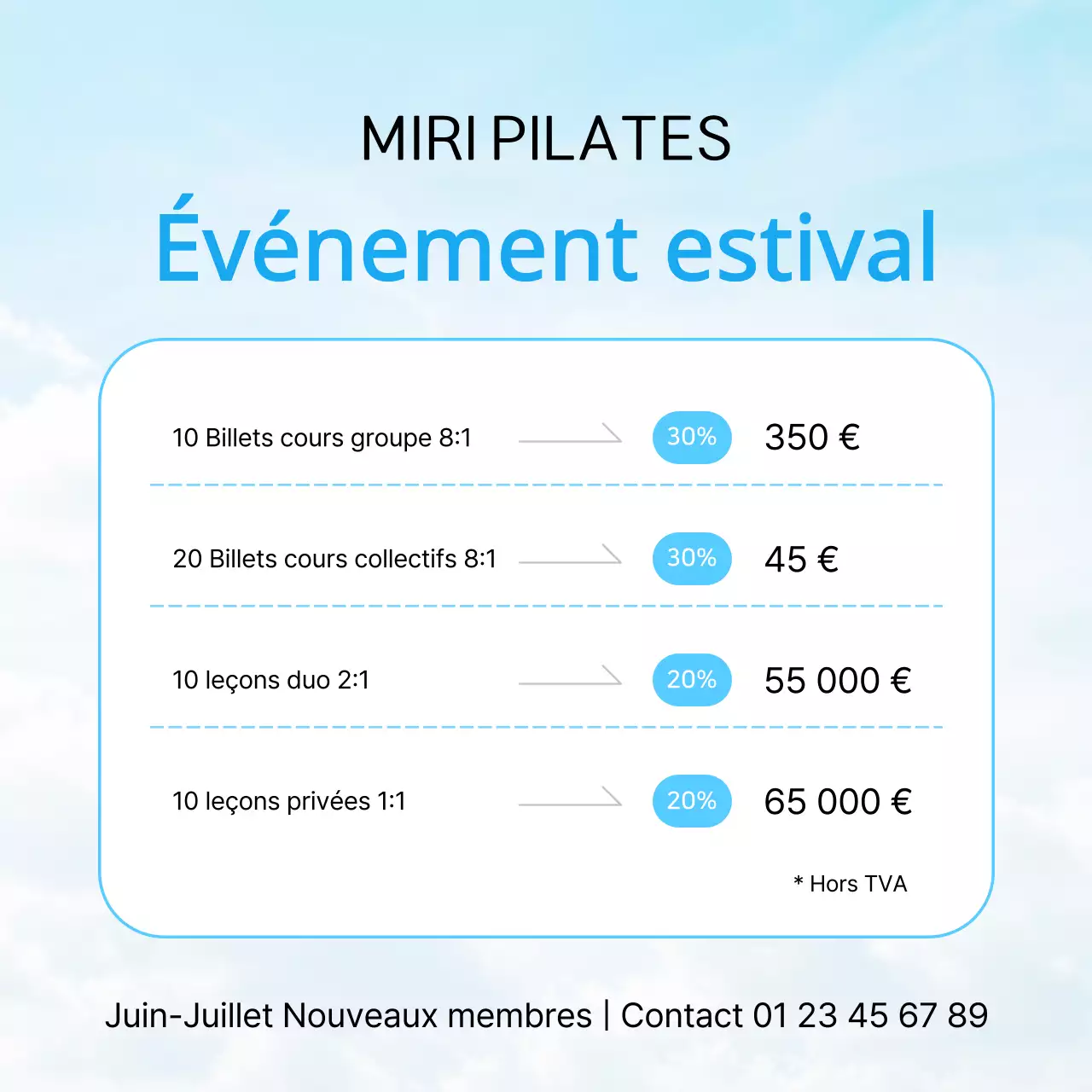Un billet simple pour un événement estival en bleu clair et blanc