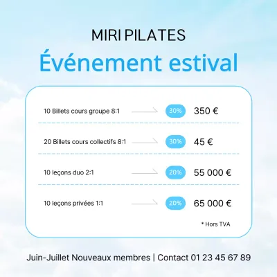 Un billet simple pour un événement estival en bleu clair et blanc