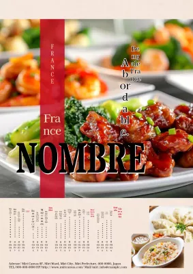 Menu simple et traditionnel d'un restaurant chinois, annoncé en beige et rouge