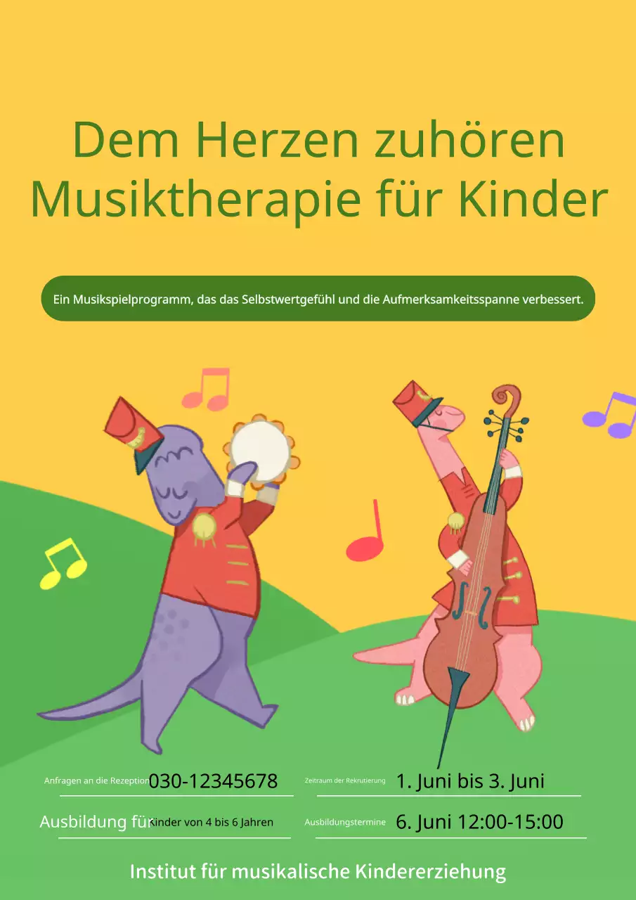 Gelbe und grüne Posten für Kindermusiktherapie
