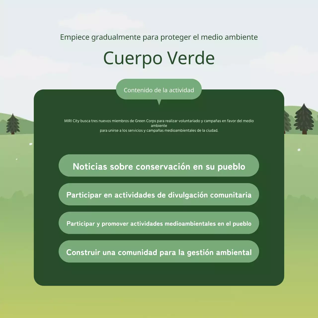 Una sencilla descripción verde y blanca de la contratación de estudiantes universitarios voluntarios