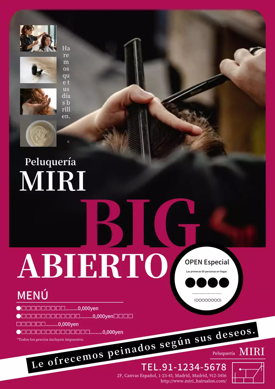 Anuncio de una peluquería moderna y elegante en rojo y negro