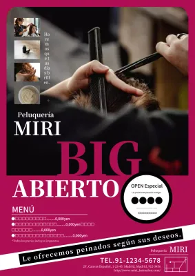 Anuncio de una peluquería moderna y elegante en rojo y negro