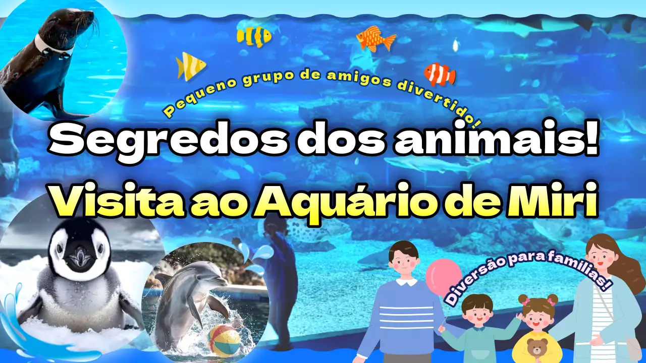 Anúncios que mostram as atracções do aquário num bonito visual azul.