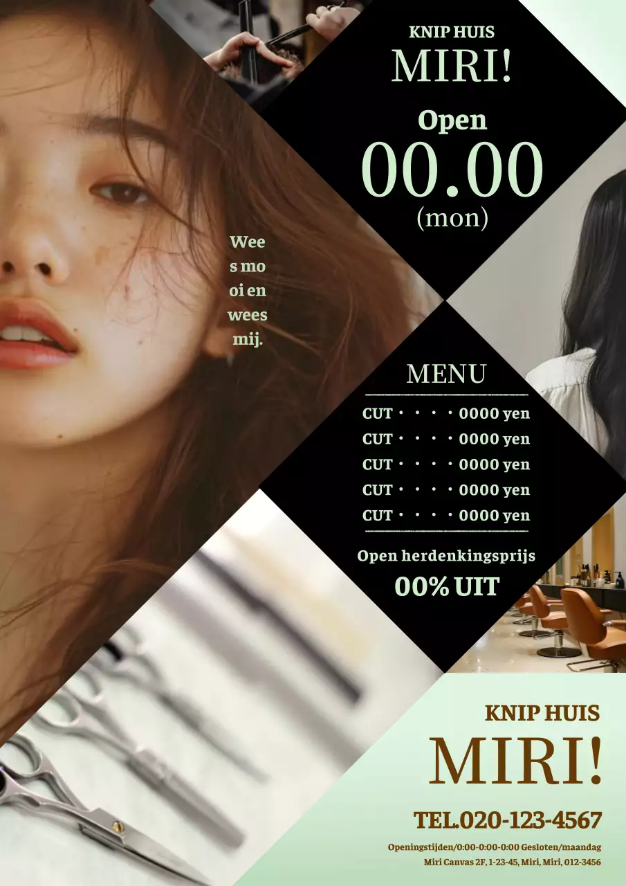 Strakke en moderne kappersreclame in mint en zwart