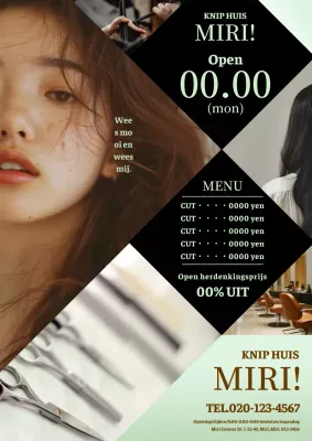 Strakke en moderne kappersreclame in mint en zwart