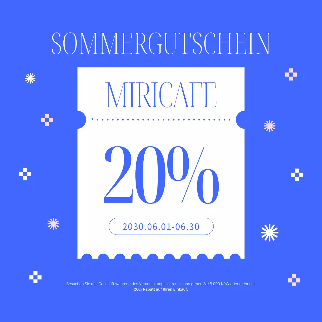 Ein einfaches blaues und rosafarbenes Sommerdessert-Menü als Werbung