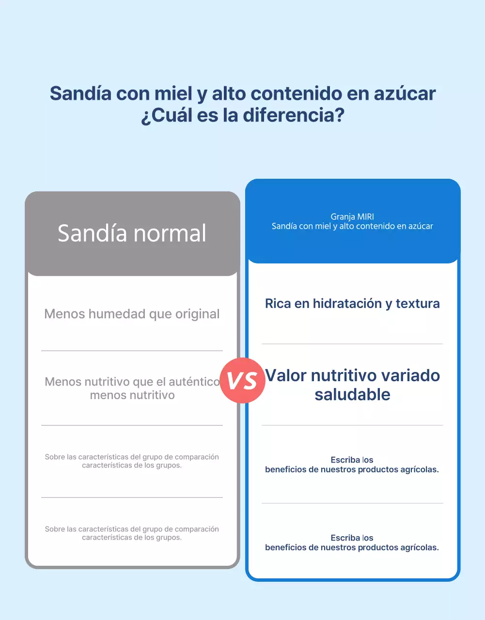 Promocionar las frutas naturales de temporada en azul y blanco