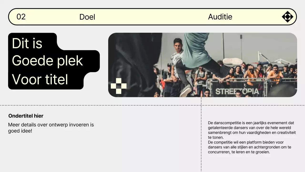 Promoot je dansauditie in trendy grijs en geel