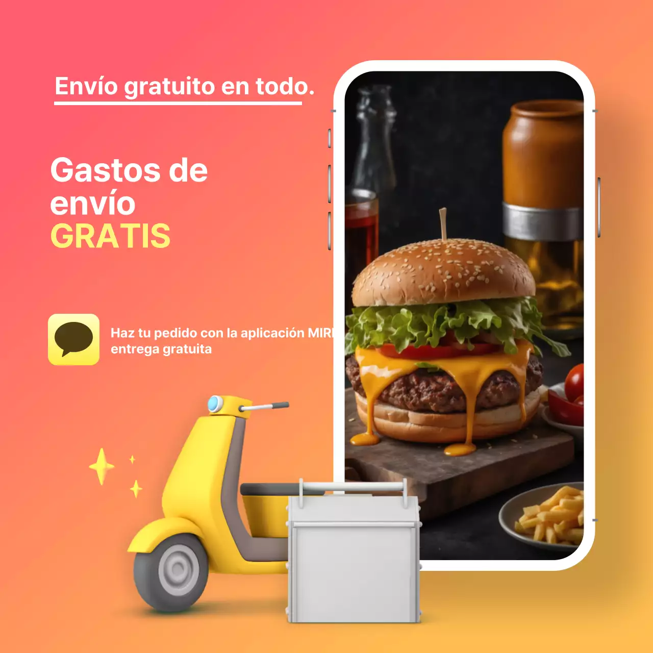 Promocione la entrega gratuita con un sencillo esquema de colores amarillo y blanco